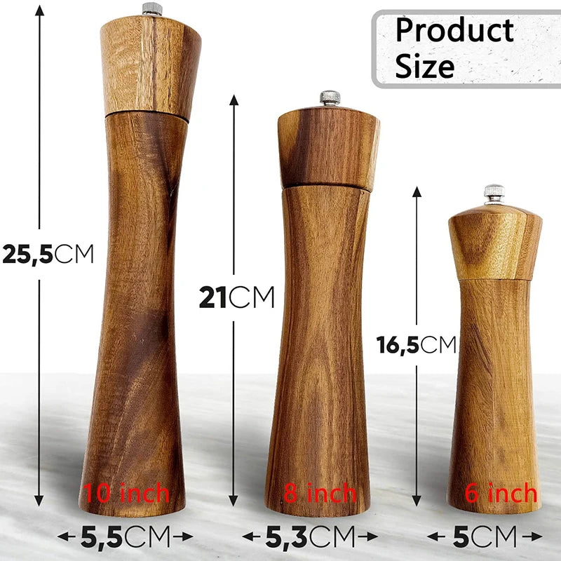 SeasonMaster: Acacia Wood Salt & Pepper Grinder with Adjustable Ceramic Mill