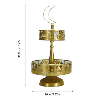 2/3-Tier Metal Ramadan Dessert Stand – Detachable Moon & Castle Tray for Candy, Fruit & Cake