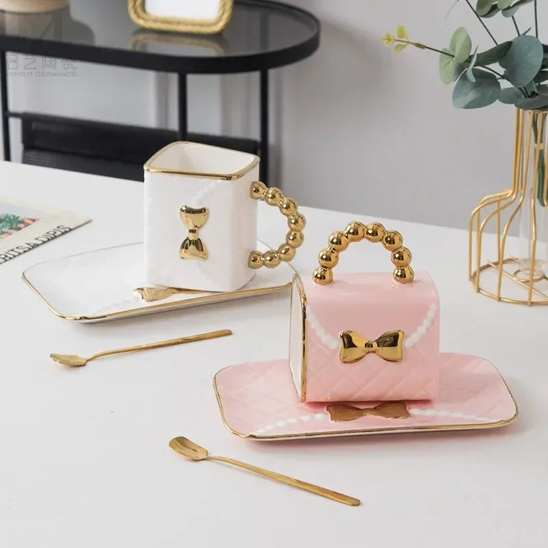 Chic Bag-Shaped Ceramic Mug & Plate Set – The Perfect Gift for Her