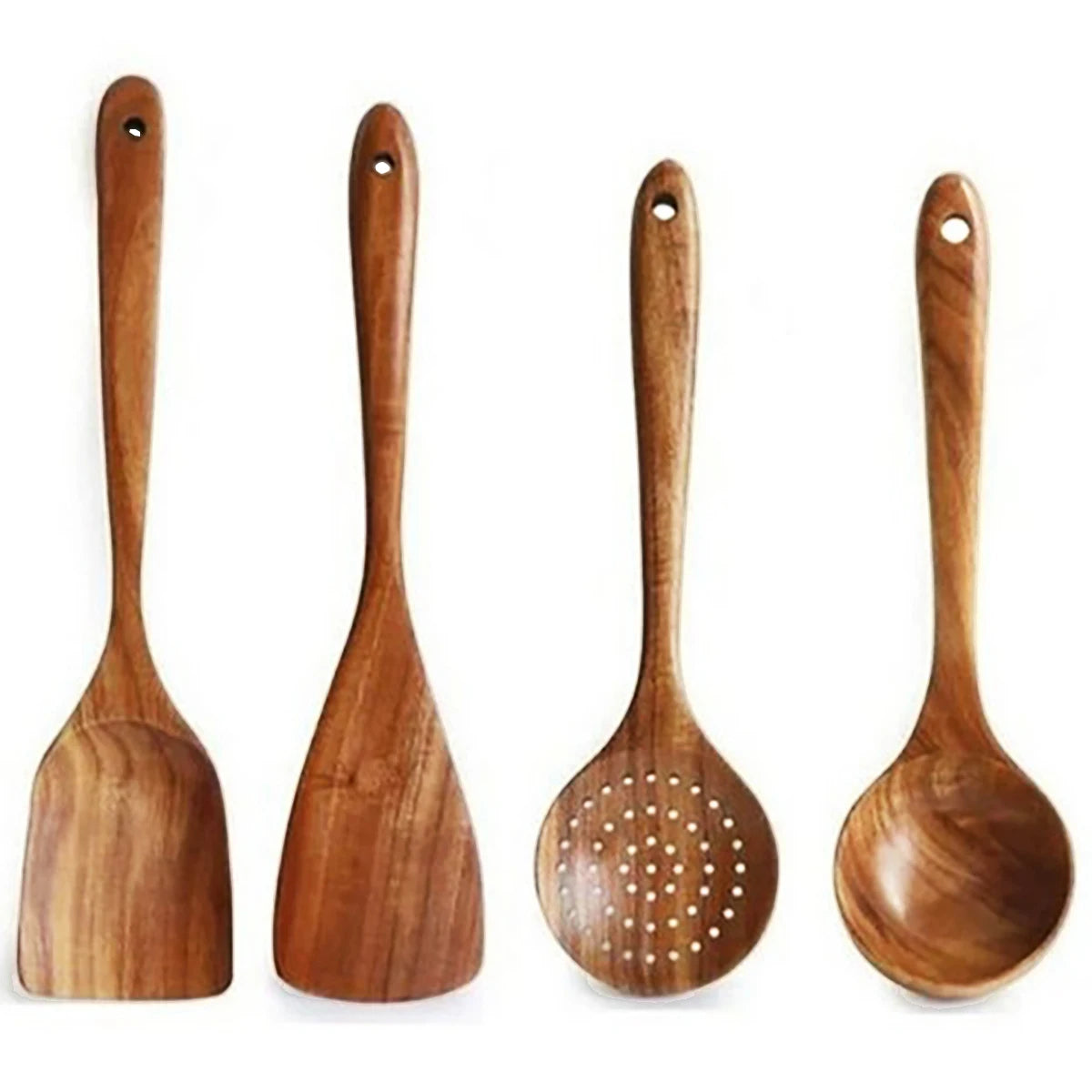 Wooden Kitchen Tools – Spatula, Spoon & Fork Set with Storage