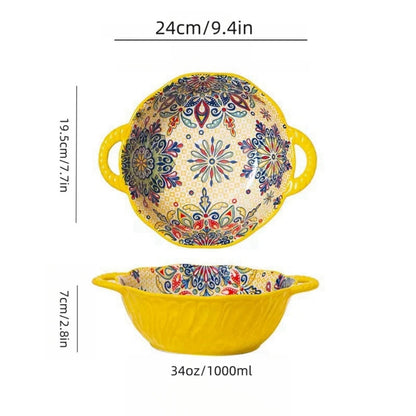 Soup Serenity – Bohemian style Embossed Bowl with Handle