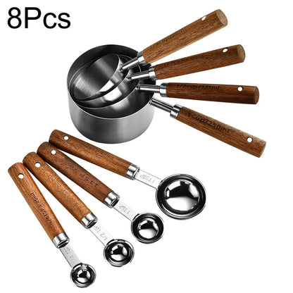 Wooden Handle Measuring Cups & Spoons – Elegant Stainless Steel Kitchen Essentials