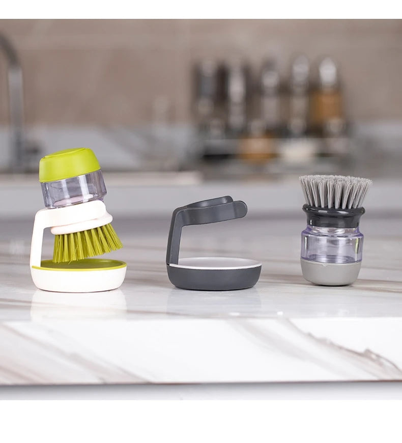 Dish Soap Dispenser Brush with Tray – All-in-One Kitchen Scrubber