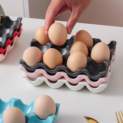 EleganceEgg: Ceramic 6/12 Grid Egg Storage Tray for Kitchen & Refrigerator