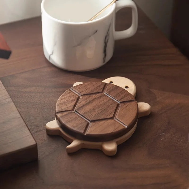 Turtle Chic:Handcrafted Black Walnut Heat-Resistant Coaster & Table Ornament