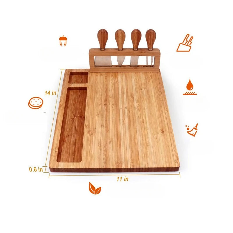 Elegant Bamboo Cheese Board Set with Knife – Perfect for Parties, Dining & Entertaining