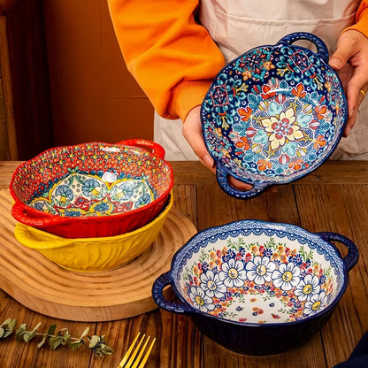 Soup Serenity – Bohemian style Embossed Bowl with Handle