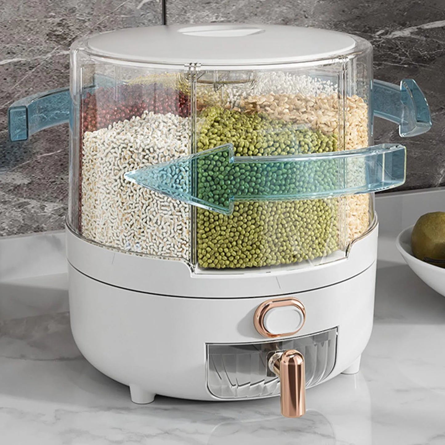 Grain Wonderland 360° Rotating Dispenser – Enchanting Storage for Rice, Beans & More