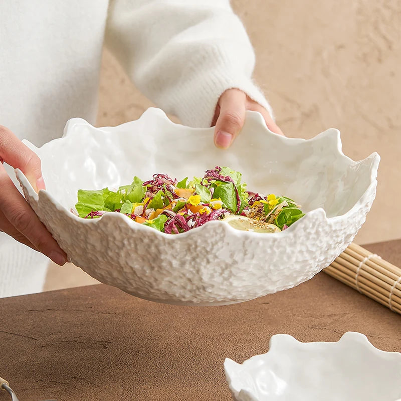 White Ceramic Irregular Fruit & Salad Bowl – Sashimi Plate