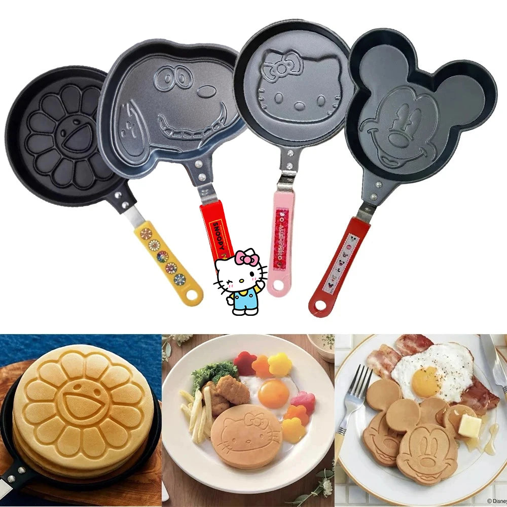 Cartoon Non-Stick Frying Pan: Hello Kitty, Snoopy & Stitch Breakfast Fun!