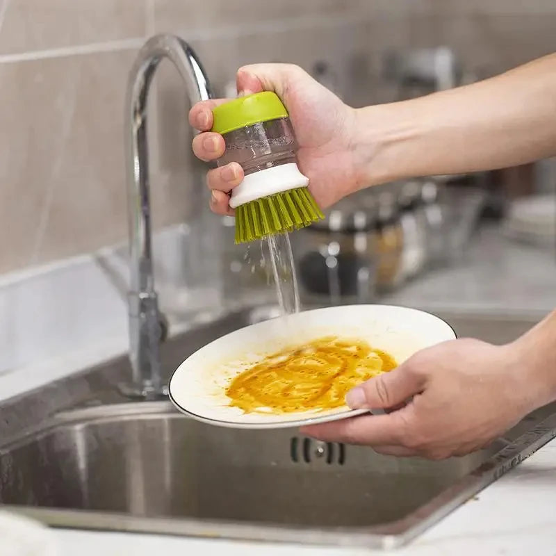 Dish Soap Dispenser Brush with Tray – All-in-One Kitchen Scrubber