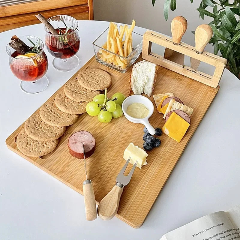 Elegant Bamboo Cheese Board Set with Knife – Perfect for Parties, Dining & Entertaining