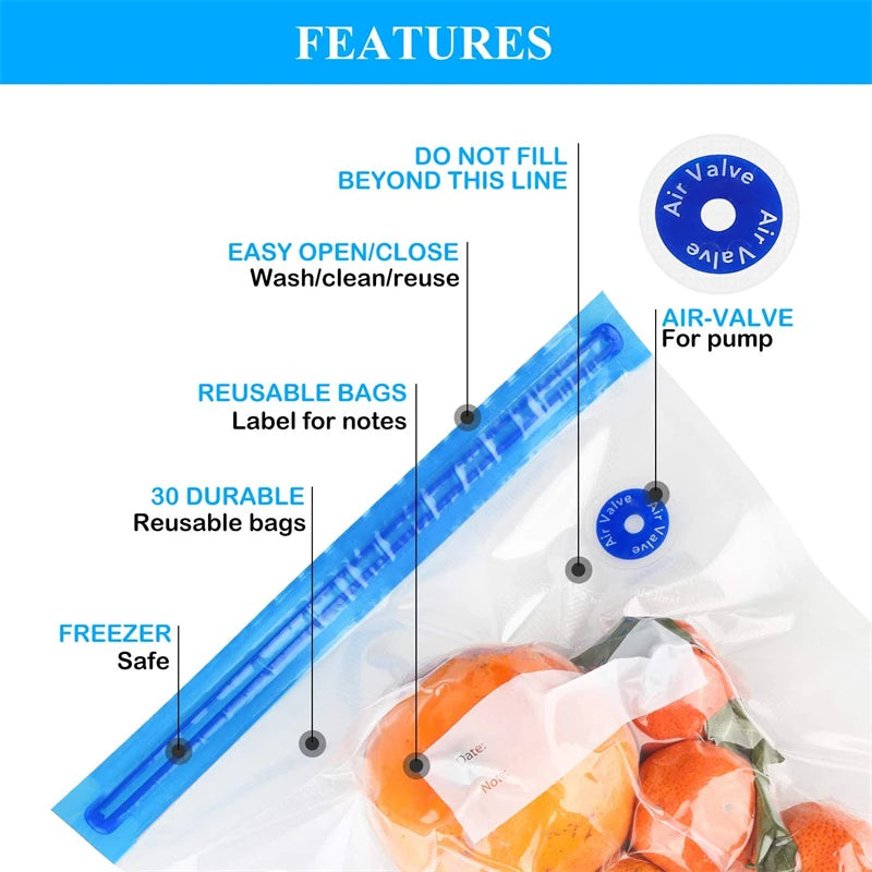 Vacuum Bags Set – 10 Reusable Sous Vide Storage Bags with Air Valve for Perfect Preservation!