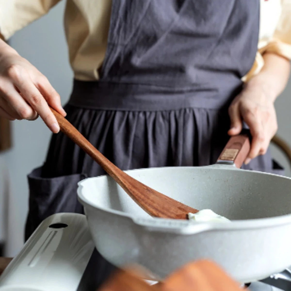 Wooden Kitchen Tools – Spatula, Spoon & Fork Set with Storage