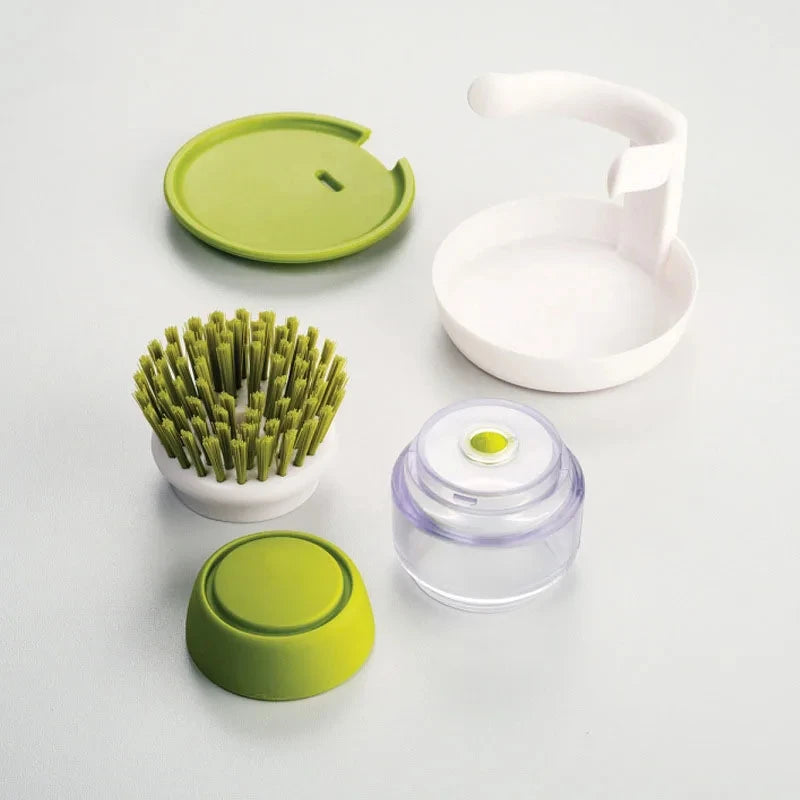 Dish Soap Dispenser Brush with Tray – All-in-One Kitchen Scrubber