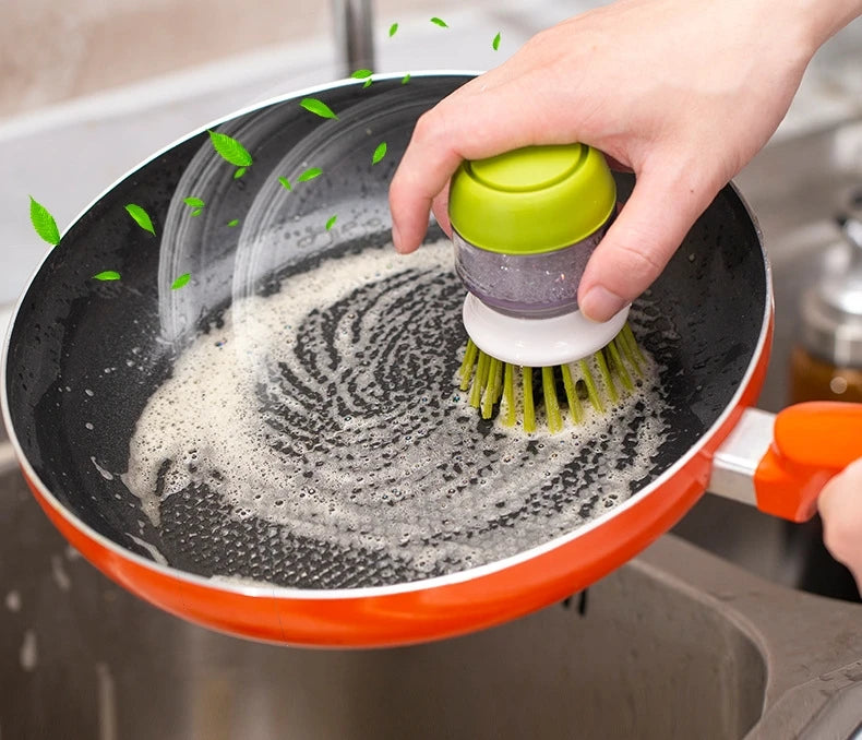 Dish Soap Dispenser Brush with Tray – All-in-One Kitchen Scrubber