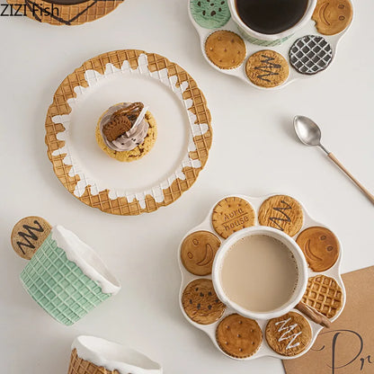 Creative Cookie Ceramic Mug & Dessert Plate Set: Cute & Fun for Tea Time!