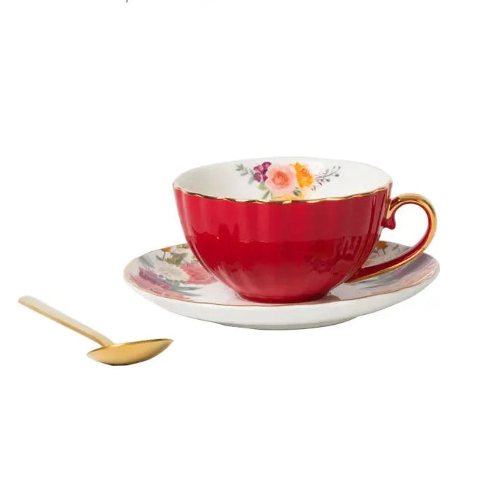 Blooming Luxury: Vintage Floral Ceramic Mug & Plate Set