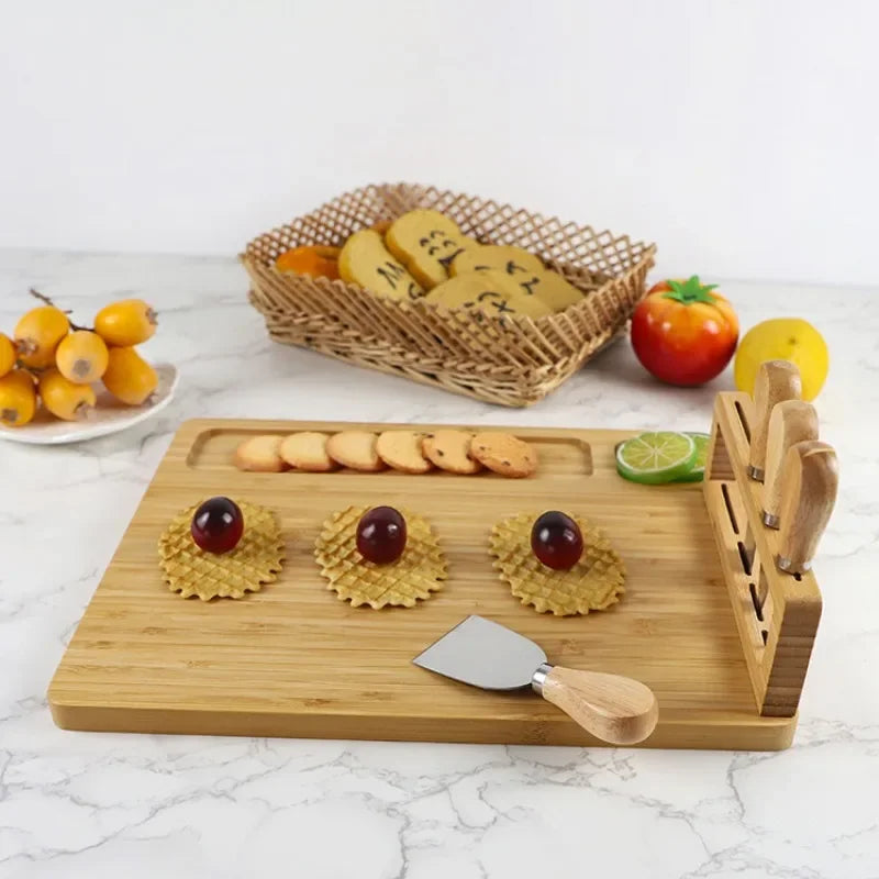 Elegant Bamboo Cheese Board Set with Knife – Perfect for Parties, Dining & Entertaining