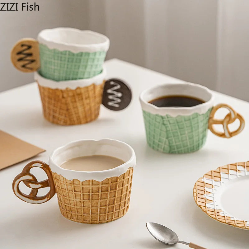 Creative Cookie Ceramic Mug & Dessert Plate Set: Cute & Fun for Tea Time!