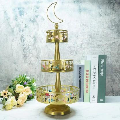 2/3-Tier Metal Ramadan Dessert Stand – Detachable Moon & Castle Tray for Candy, Fruit & Cake