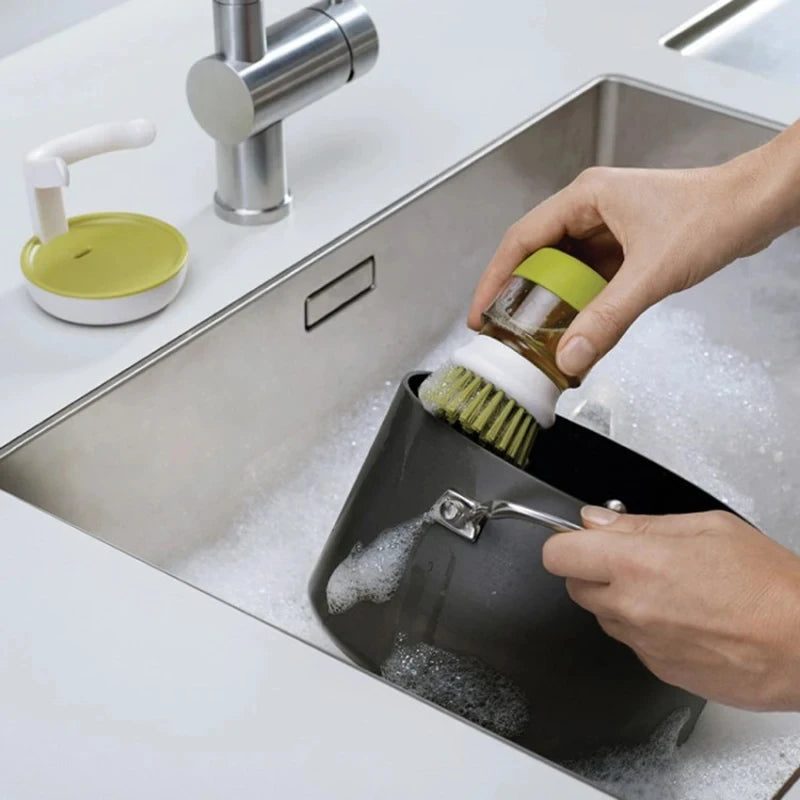 Dish Soap Dispenser Brush with Tray – All-in-One Kitchen Scrubber