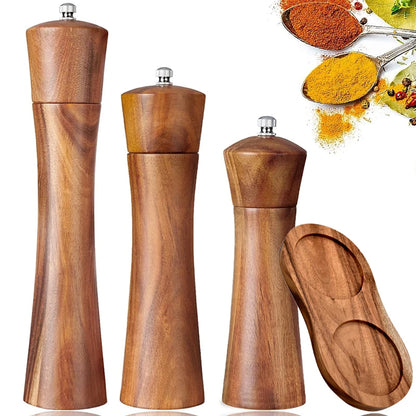 SeasonMaster: Acacia Wood Salt & Pepper Grinder with Adjustable Ceramic Mill