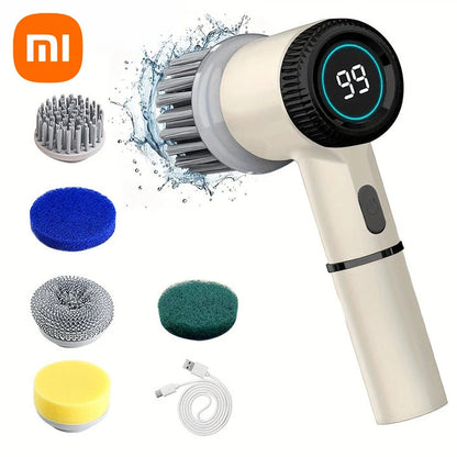 Xiaomi 3-Speed Electric Cleaning Brush with 5 Replaceable Heads – Multifunctional Kitchen Cleaning Tool