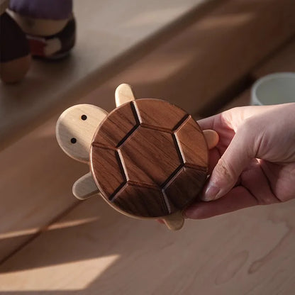 Turtle Chic:Handcrafted Black Walnut Heat-Resistant Coaster & Table Ornament