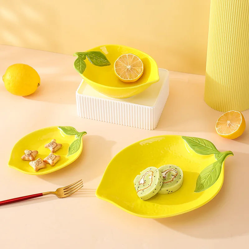 Zesty Lemon Dream: Ceramic Salad & Soup Bowl for Family Feasts & Snack Time