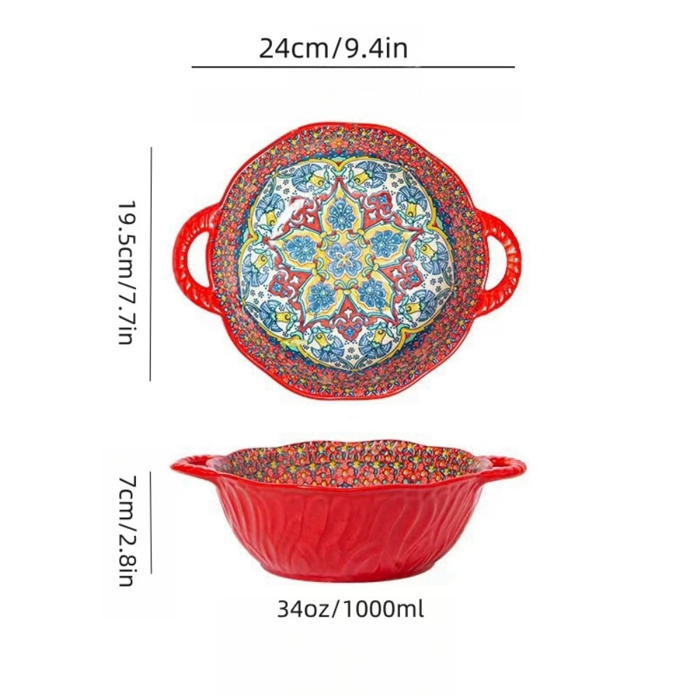 Soup Serenity – Bohemian style Embossed Bowl with Handle