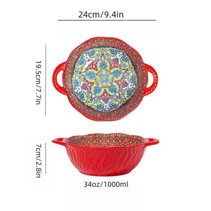 Soup Serenity – Bohemian style Embossed Bowl with Handle