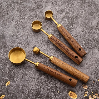 Wooden Handle Measuring Cups & Spoons – Elegant Stainless Steel Kitchen Essentials