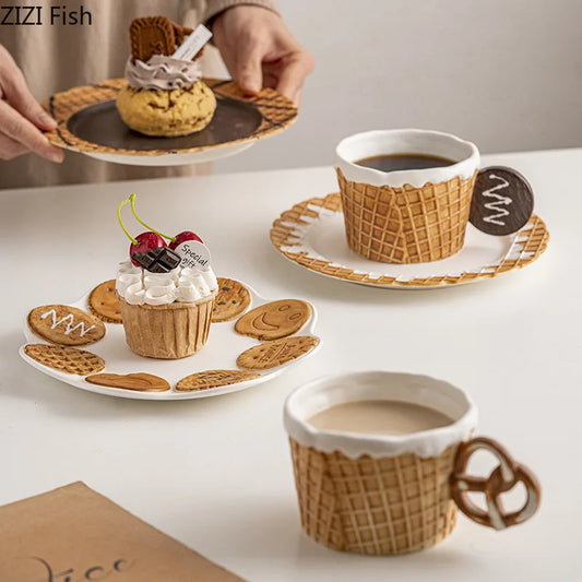 Creative Cookie Ceramic Mug & Dessert Plate Set: Cute & Fun for Tea Time!