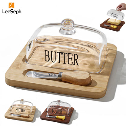 Bamboo Bliss Butter Dish – Glass Lid & Cutter for Perfect Spreads