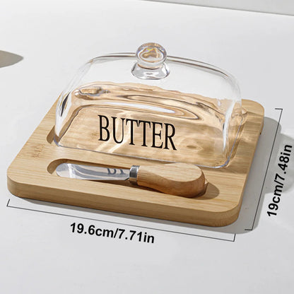 Bamboo Bliss Butter Dish – Glass Lid & Cutter for Perfect Spreads