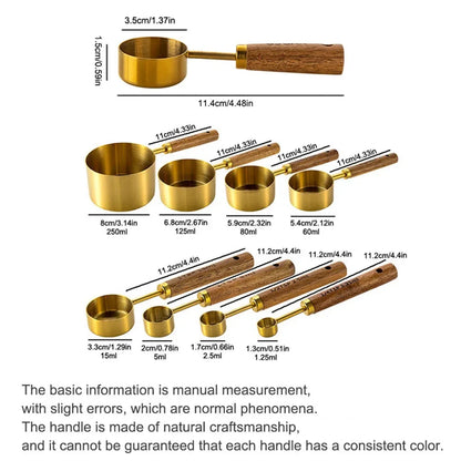 Wooden Handle Measuring Cups & Spoons – Elegant Stainless Steel Kitchen Essentials