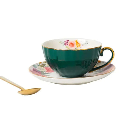 Blooming Luxury: Vintage Floral Ceramic Mug & Plate Set