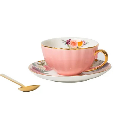 Blooming Luxury: Vintage Floral Ceramic Mug & Plate Set